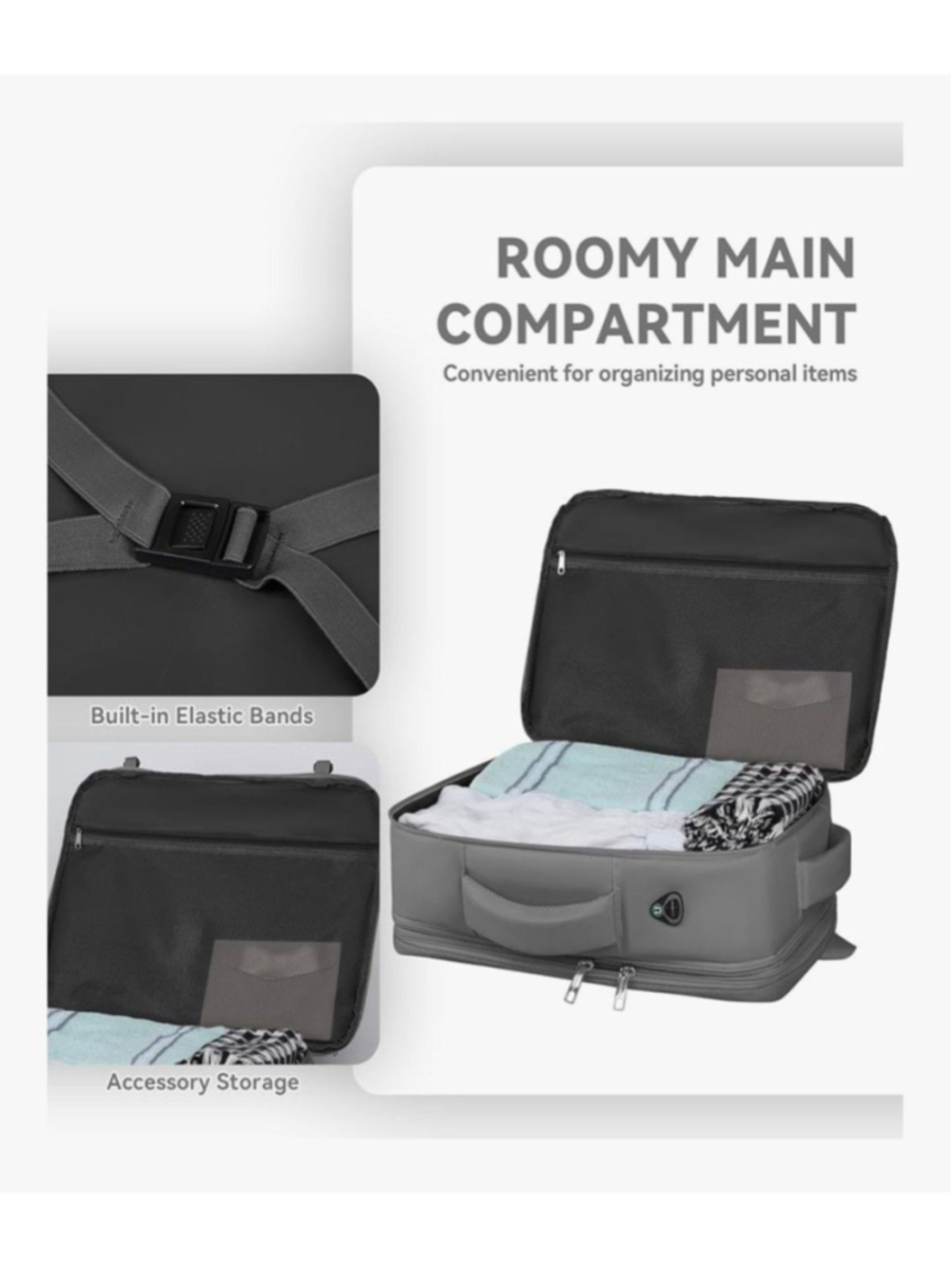 60L Extra Large Travel Laptop Backpack Expandable Carry On Waterproof Grey - Picture 4 of 5